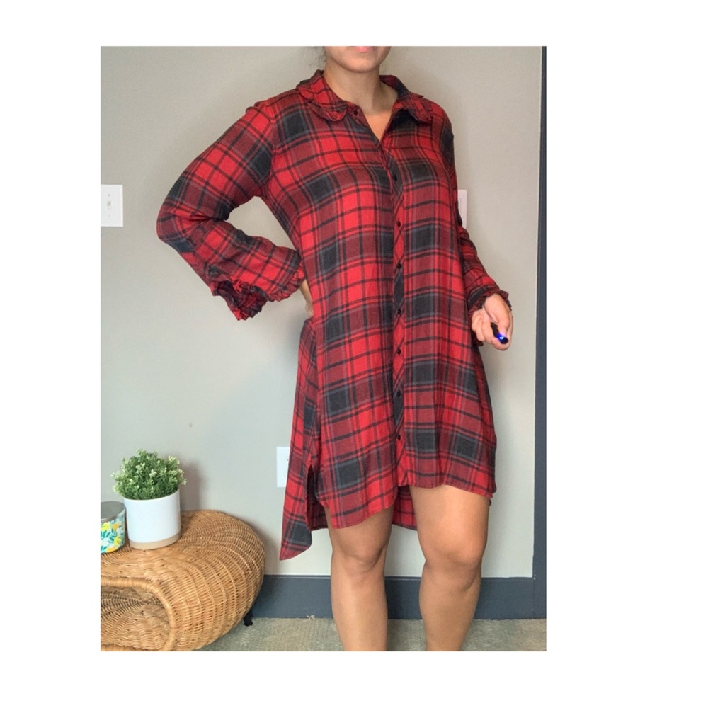 Zara Plaid High Low dress, M